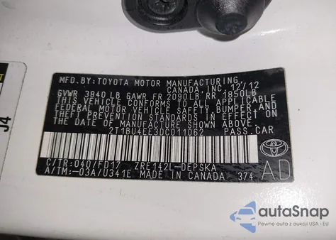 2013 Toyota Corolla S z USA, uszkodzony, nr VIN 2T1BU4EE3DC011062